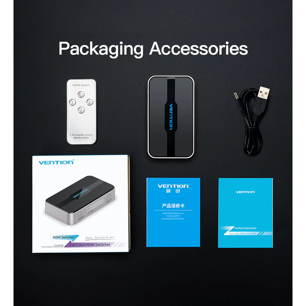 Vention Vention AFF HDMI Switcher 3-In 1-Out 4K 3D Dolby Support 5V 1A Harga Rp 320.000 Toko Medan