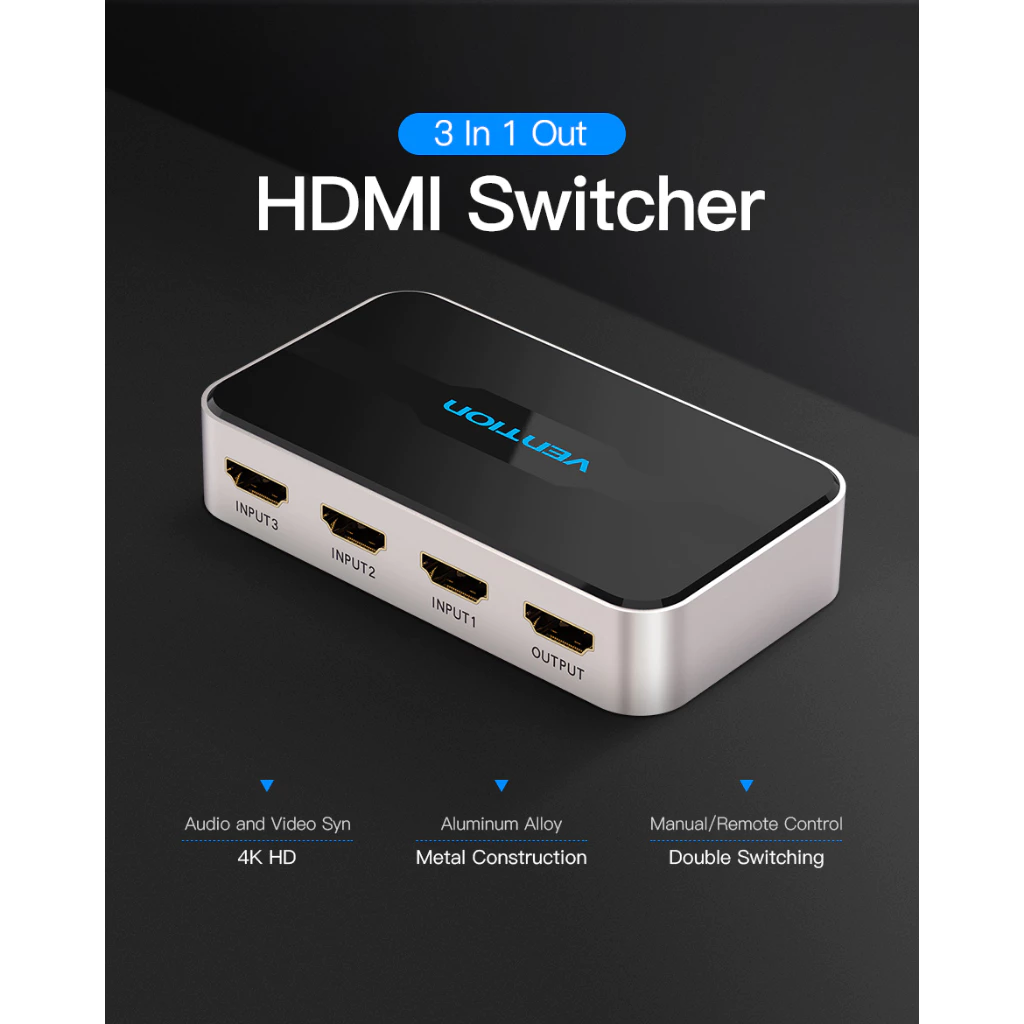 Vention Vention AFF HDMI Switcher 3-In 1-Out 4K 3D Dolby Support 5V 1A Harga Rp 320.000 Toko Medan