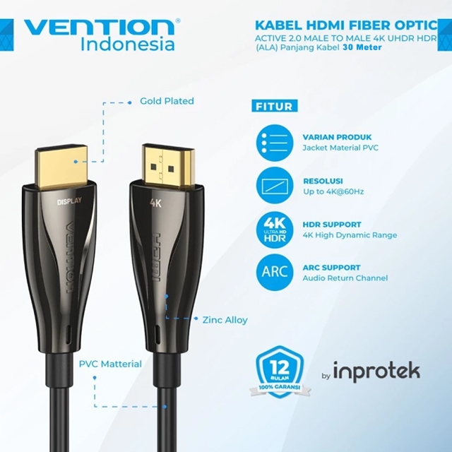 Vention ALA Kabel HDMI Fiber Optic Male to Male 4K - Black - vention-ala-kabel-hdmi-fiber-optic-male-to-male-4k-black-1763371745-972.jpg