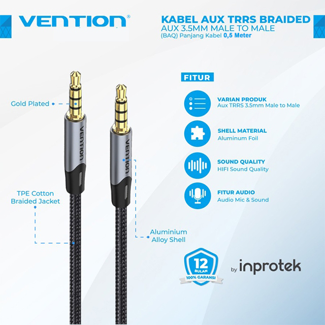 Vention BAQ Kabel Audio Aux 3.5mm Male to Male TRRS Braided Gray - vention-baq-kabel-audio-aux-3-5mm-male-to-male-trrs-braided-gray-1763433163-598.jpg