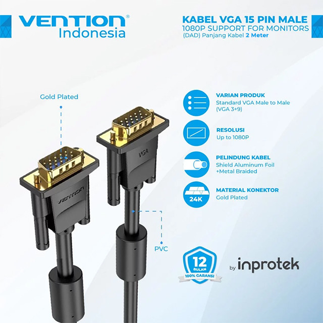 Vention Vention DAD Kabel VGA (3+9) Male to Male Cable with Ferrite Core Harga Rp 78.000 Toko Medan