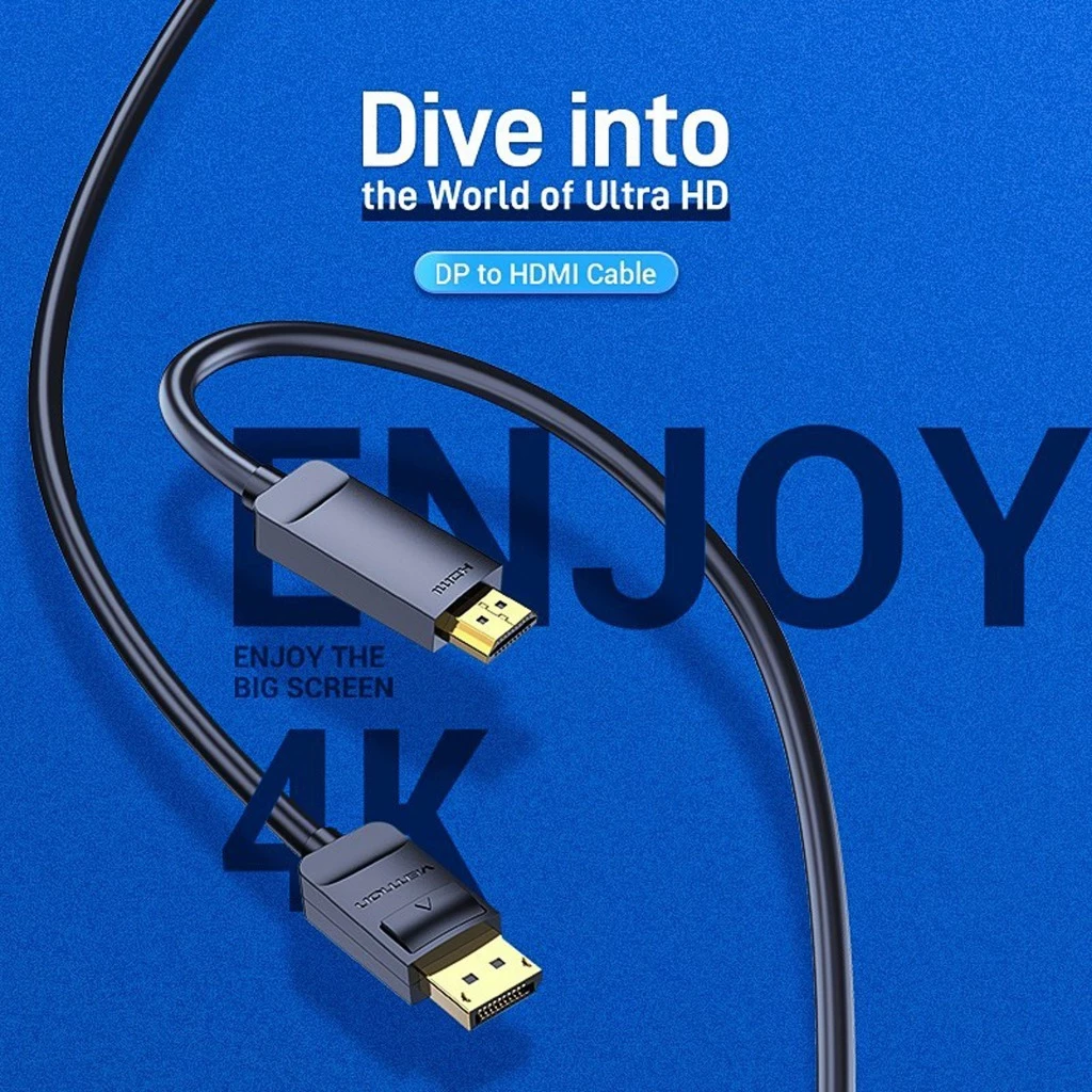 Vention Vention HAG Kabel Display Port to Kabel HDMI 4K Black - 1M Black Harga Rp 145.000 Toko Medan