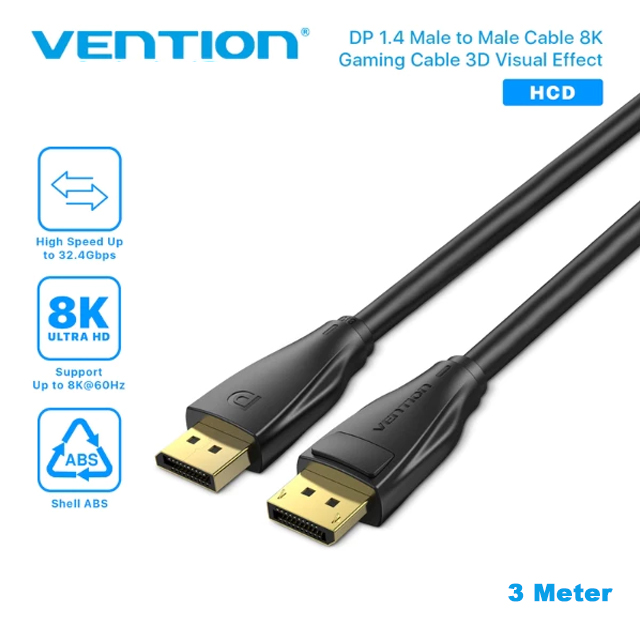 Vention HCD Kabel Display Port DP 1.4 Male to Male Black - vention-hcd-kabel-display-port-dp-14-male-to-male-black-1763440461-541.jpg