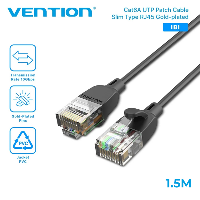 Vention Vention IBI Kabel LAN Cat.6A RJ45 UTP Patch Ethernet Slim Type Black Harga Rp 35.000 Toko Medan