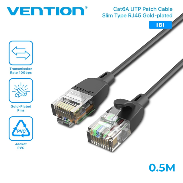 Vention Vention IBI Kabel LAN Cat.6A RJ45 UTP Patch Ethernet Slim Type Black Harga Rp 35.000 Toko Medan