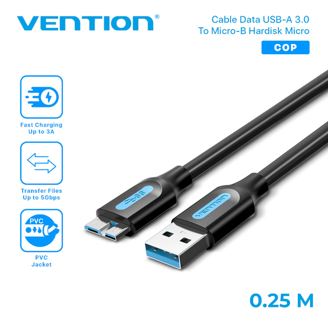 Vention Vention COP Kabel USB 3.0 A Male to Micro-B Male PVC Type Black Black Harga Rp 45.000 Toko Medan