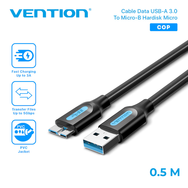 Vention Vention COP Kabel USB 3.0 A Male to Micro-B Male PVC Type Black Black Harga Rp 45.000 Toko Medan