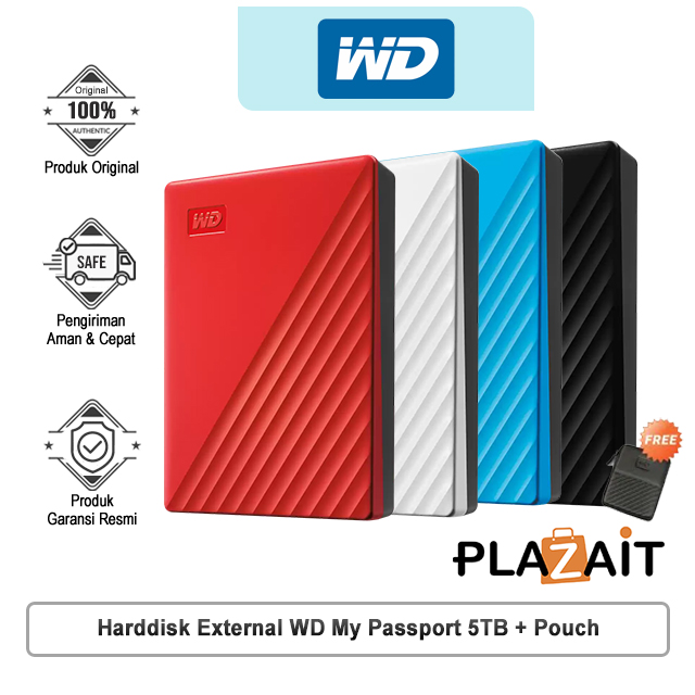 WD Harddisk External My Passport 5TB + Pouch