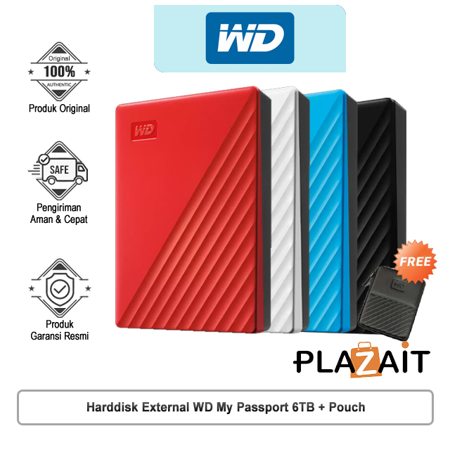 WD Harddisk External My Passport 6TB + Pouch