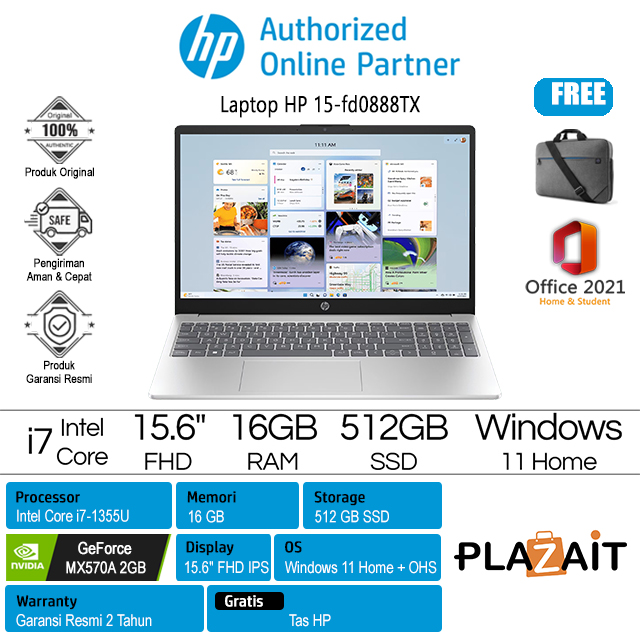 HP 15-fd0888TX - 9Y3N6PA /Intel Core i7-1355U/16GB/512GB SSD/MX570A 2GB/15.6″ FHD IPS/Win 11 Home+OHS 2021/Blue/2Y