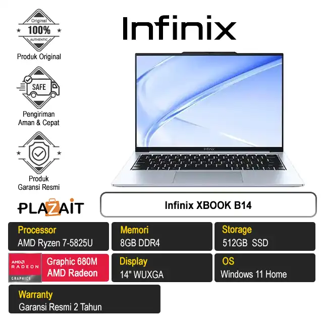 Infinix XBOOK B14 /AMD Ryzen 7-5825U/8GB/512GB SSD/AMD Radeon Graphics/14" WUXGA /Win 11 Home/Silver/2Y