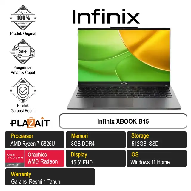 Infinix XBOOK B15 /AMD Ryzen 7-5825U/8GB/512GB SSD/AMD Radeon Graphics/15.6" FHD/Win 11 Home/1Y