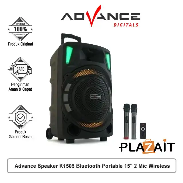 Advance Speaker K1505 Bluetooth Portable 15" 2 Mic Wireless