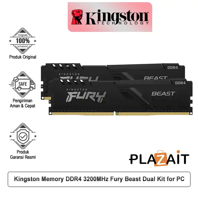 Kingston Memory DDR4 3200MHz Fury Beast Dual Kit for PC - 32GB (2x16GB)
