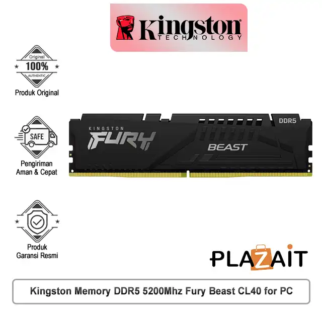 Kingston Memory DDR5 5200MHz Fury Beast CL40 for PC - 16GB