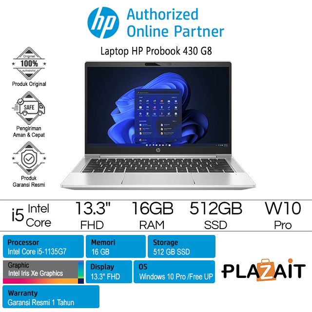 Laptop HP Probook 430 G8 /Intel Core i5-1135G7/16GB/ 512GB SSD/Intel Iris Xe Graphics/13.3″ FHD/W10 Pro/Silver/1Y/36U71PA