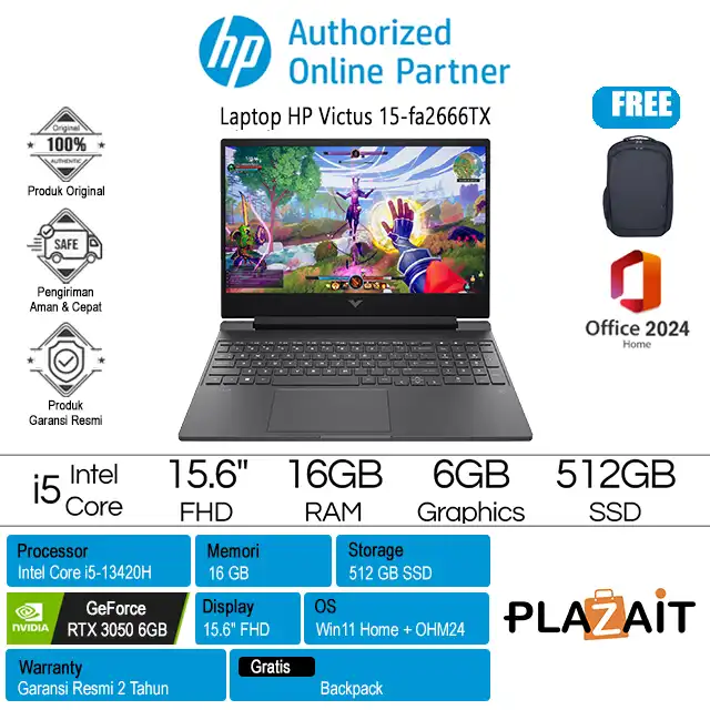 HP Victus 15-fa2666TX - B6NR1PA /Intel Core i5-13420H/16GB/512GB SSD/RTX3050 6GB/15.6" FHD/Win 11 Home+OH24+M365/Mica Silver/2Y