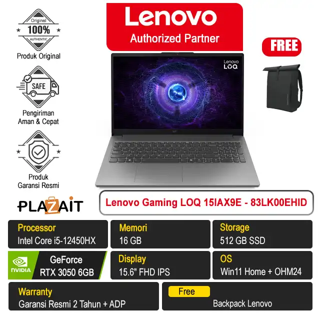 Lenovo Gaming LOQ 15IAX9E Essential - 83LK00EHID /Intel Core i5-12450HX/16GB/512GB SSD/RTX3050 6GB/15.6″ FHD IPS/Win 11 Home+OH24+M365/Luna Grey/2Y