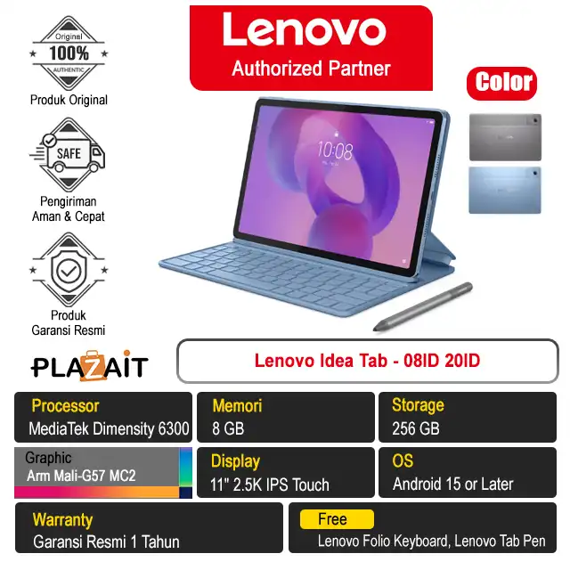 Lenovo Idea Tab - ZAFR1108ID ZAFR1120ID /MediaTek Dimensity 6300/8GB/256GB/Arm Mali-G57 MC2/11" 2.5K IPS Touch/Android 15/1Y