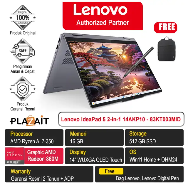 Lenovo IdeaPad 5 2-in-1 14AKP10 - 83KT003MID /AMD Ryzen AI 7-350/16GB/512GB SSD/AMD Radeon Graphics/14" WUXGA Touch/Win 11 Home+OH24+M365/Luna Grey/2Y