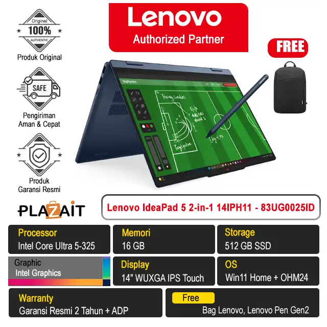 Lenovo IdeaPad 5 2-in-1 14IPH11 - 83UG0025ID /Intel Core Ultra 5-325/16GB/512GB SSD/Intel Graphics/14" WUXGA Touch/Win 11 Home+OH24+M365/Cosmic Blue/2Y