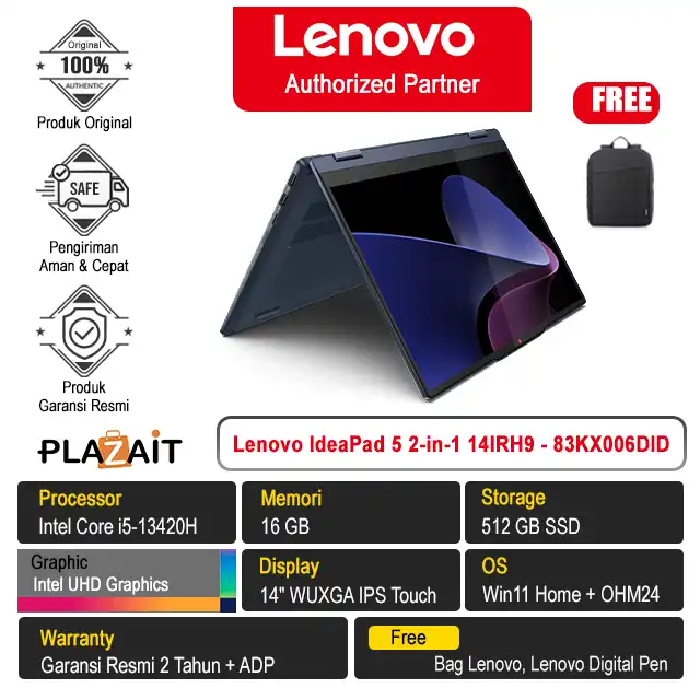 Lenovo IdeaPad 5 2-in-1 14IRH9 - 83KX006DID /Intel Core i5-13420H/16GB/512GB SSD/Intel UHD Graphics/14″ WUXGA Touch/Win 11 Home+OH24+M365/Cosmic Blue/2Y
