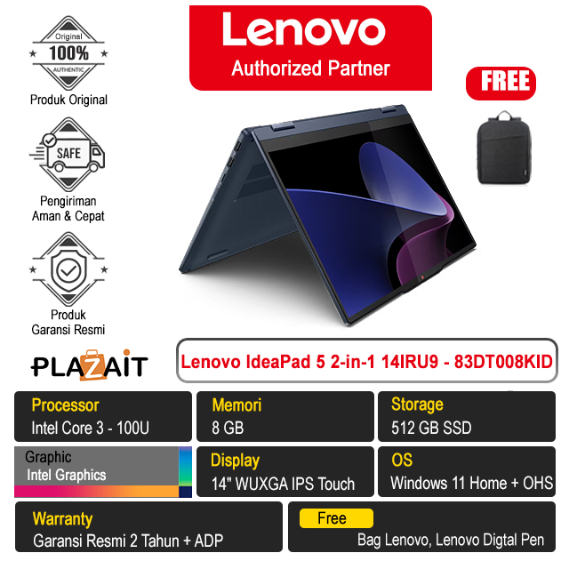 Lenovo IdeaPad 5 2-in-1 14IRU9 - 83DT008KID /Intel Core 3 100U/8GB/512GB SSD/Intel Graphics/14" WUXGA IPS Touch/Win 11 Home+OHS 2021/Cosmic Blue/2Y