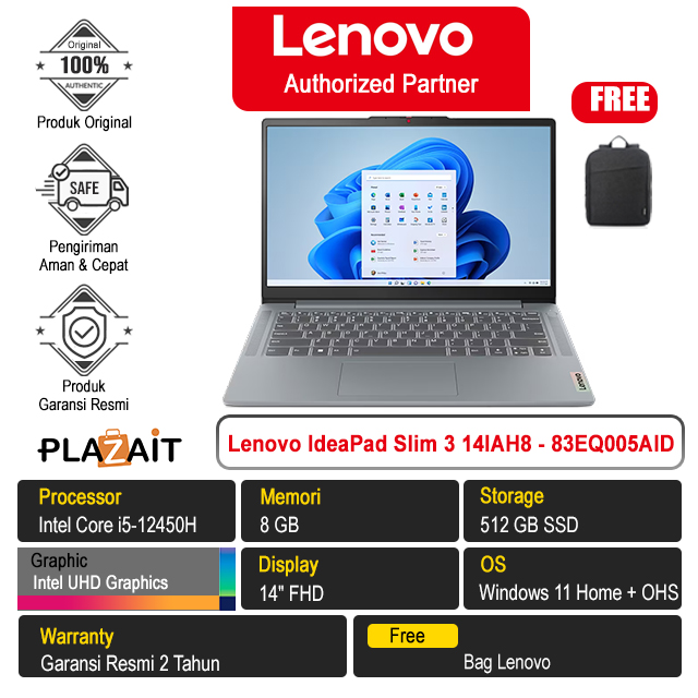 Lenovo IdeaPad Slim 3 14IAH8 - 83EQ005AID /Intel Core i5-12450H/8GB/512GB SSD/Intel UHD Graphics/14" FHD/Win 11 Home+OHS 2021/Arctic Grey/2Y
