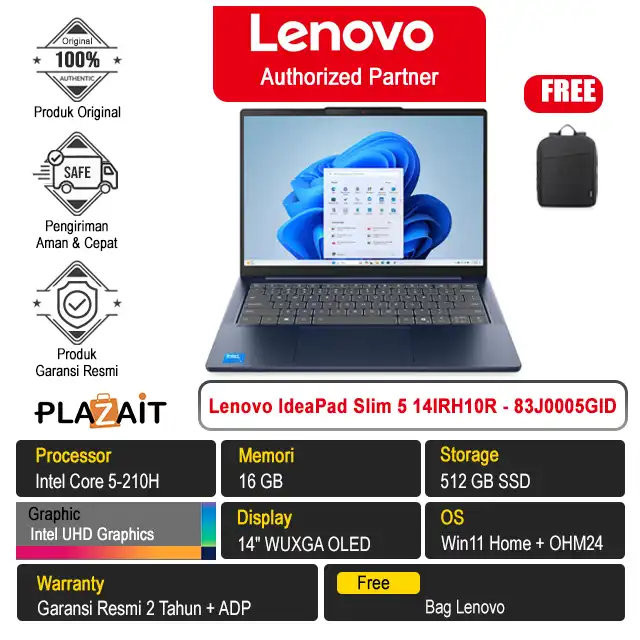 Lenovo IdeaPad Slim 5 14IRH10R - 83J0005GID /Intel Core 5-210H/16GB/512GB SSD/Intel UHD Graphics/14" WUXGA OLED/Win 11 Home+OH24+M365/Cosmic Blue/2Y