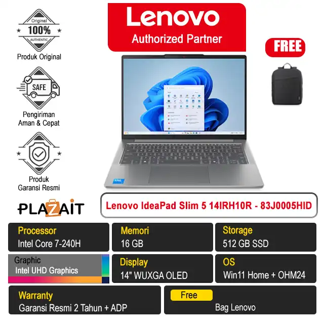 Lenovo IdeaPad Slim 5 14IRH10R - 83J0005HID /Intel Core 7-240H/16GB/512GB SSD/Intel UHD Graphics/14" WUXGA OLED/Win 11 Home+OH24+M365/Luna Grey/2Y