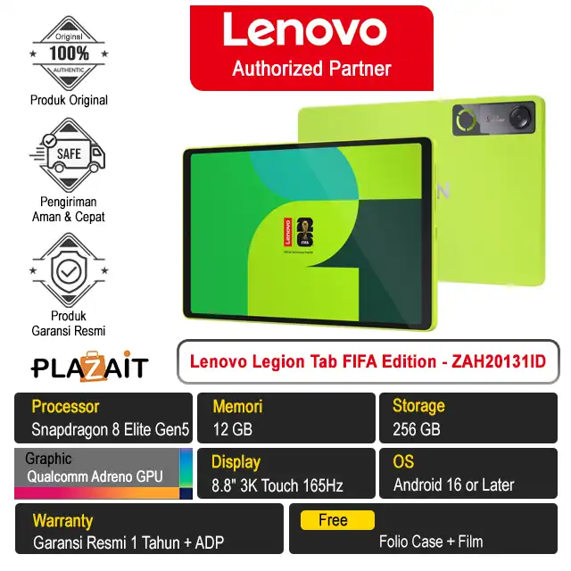 Lenovo Legion Tab FIFA Edition - ZAH20131ID /Snapdragon 8 Elite Gen 5/12GB/256GB/Qualcomm Adreno/8.8" 3K Touch/Android 16/Surge/1Y