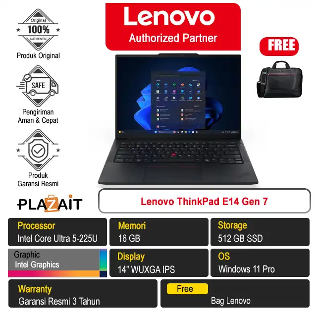 Lenovo ThinkPad E14 Gen7 /Intel Core Ultra 5-225U/16GB/512GB SSD/Intel Graphics/14" WUXGA/Win 11 Pro/Eclipse Black/3Y