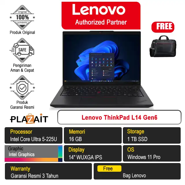 Lenovo ThinkPad L14 Gen6 /Intel Core Ultra 5-225U/16GB/1TB SSD/Intel Graphics/14" WUXGA IPS/Win 11 Pro/Black/3Y