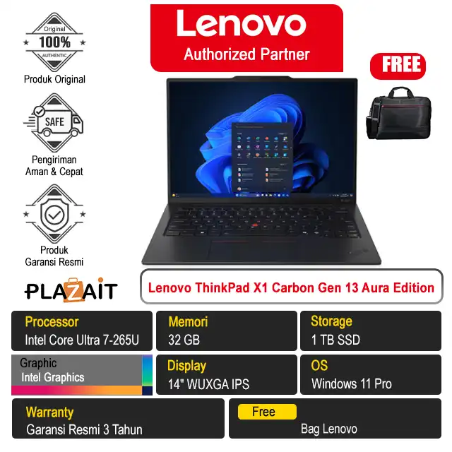 Lenovo ThinkPad X1 Carbon Gen 13 Aura Edition 03ID /Intel Core Ultra 7-265U/32GB/1TB SSD/Intel Graphics/14" WUXGA/Win 11 Pro/Black/3Y