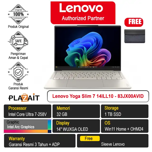Lenovo Yoga Slim 7 14ILL10 - 83JX00AVID /Intel Core Ultra 7-258V/32GB/1TB SSD/Intel Arc Graphics/14" WUXGA OLED/Win 11 Home+OH24+M365 /Seashell/3Y