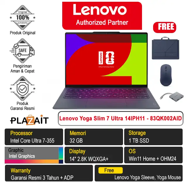 Lenovo Yoga Slim 7 Ultra 14IPH11 FIFA Edition - 83QK002AID /Intel Core Ultra 7-355/32GB/1TB SSD/Intel Graphics/14" 2.8K WQXGA+ POLED/Win 11 Home+OH24+M365/Cosmic Blue/3Y