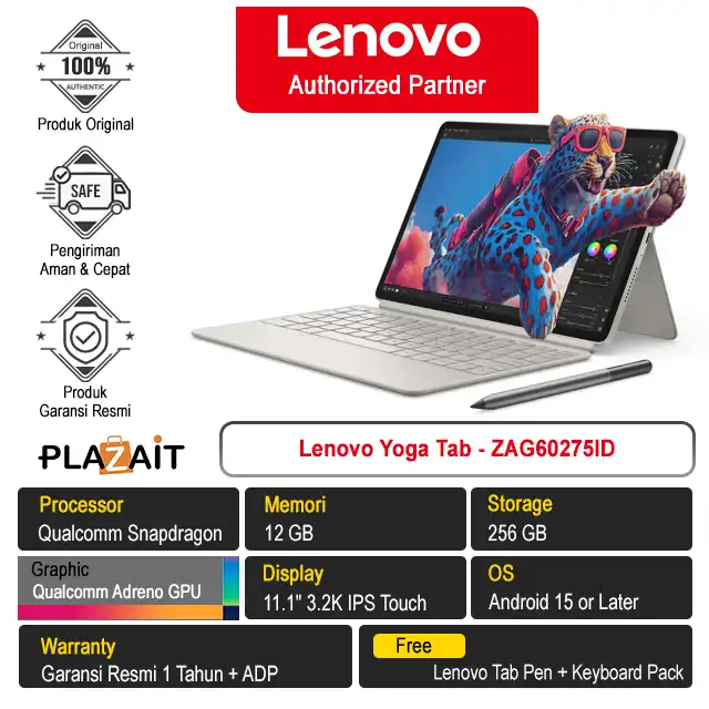Lenovo Yoga Tab - ZAG60275ID /Qualcomm Snapdragon 8/12GB/256GB/Qualcomm Adreno/11.1" 3.2K Touch/Android 15/Seashell/1Y