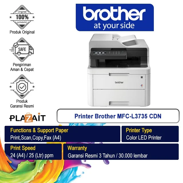 Brother Printer Color Laser MFC-L3735CDN A4 - All In One (Print, Scan, Copy, Fax)