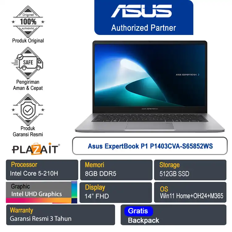 Asus ExpertBook P1 P1403CVA-S65852WS /Intel Core 5-210H/8GB/512GB SSD/Intel UHD Graphics/14" FHD/Win 11 Home+OHS24+M365/Misty Grey/3Y