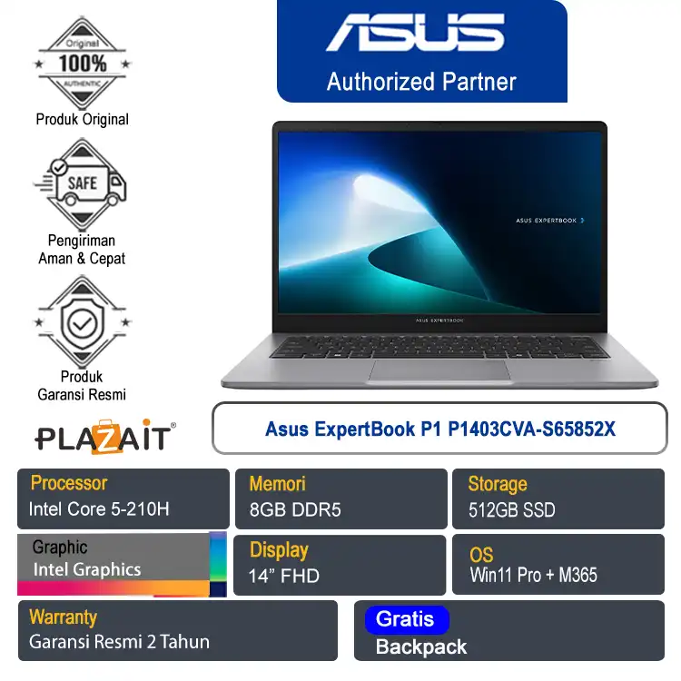 Asus ExpertBook P1 P1403CVA-S65852X /Intel Core 5-210H/8GB/512GB SSD/Intel UHD Graphics/14" FHD/Win 11 Pro+M365/Misty Grey/2Y