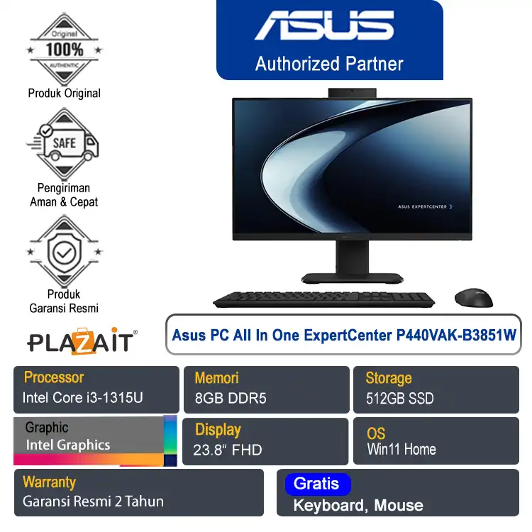 PC Asus All In One ExpertCenter P440VAK-B3851W /Intel Core i3-1315U/8GB/512GB SSD/Intel Graphics/23.8" FHD/Win 11 Home/Black/2Y