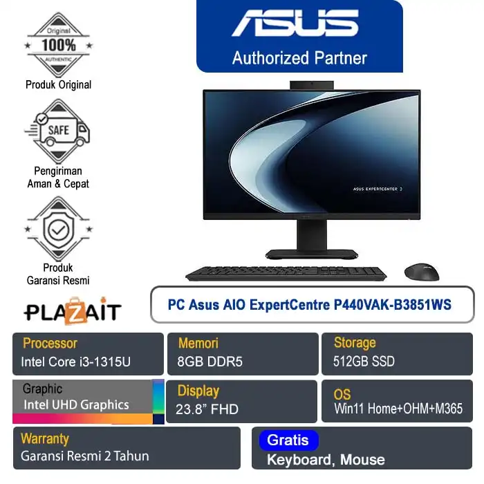 PC Asus All In One ExpertCentre P440VAK-B3851WS /Intel Core i3-1315U/8GB/512GB SSD/Intel UHD Graphics/23.8" FHD/Win 11 Home+OHM+M365/Black/2Y