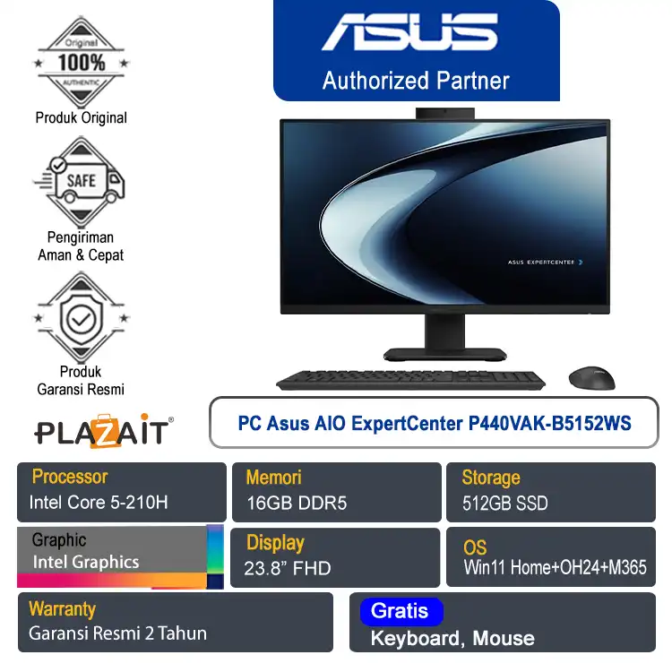 PC Asus All In One ExpertCenter P440VAK-B5152WS /Intel Core 5-210H/16GB/512GB SSD/Intel Graphics/23.8" FHD/Win 11 Home+OHS+M365/Black/2Y