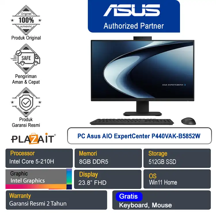 PC Asus All In One ExpertCenter P440VAK-B5852W /Intel Core 5-210H/8GB/512GB SSD/Intel Graphics/23.8" FHD/Win 11 Home/Black/2Y