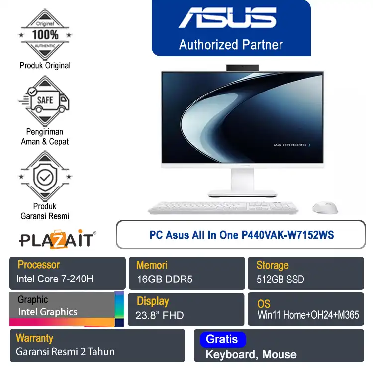 PC Asus All In One P440VAK-W7152WS /Intel Core 7-240H/16GB/512GB SSD/Intel Graphics/23.8" FHD/Win 11 Home+OHS+M365/White/2Y