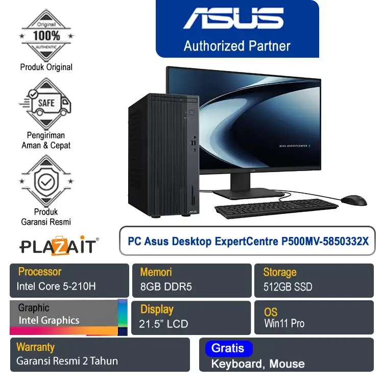PC Asus Desktop ExpertCentre P500MV-5850332X /Intel Core 5-210H/8GB/512GB SSD/Intel Graphics/21.5" LCD/Win 11 Pro/Gray/2Y