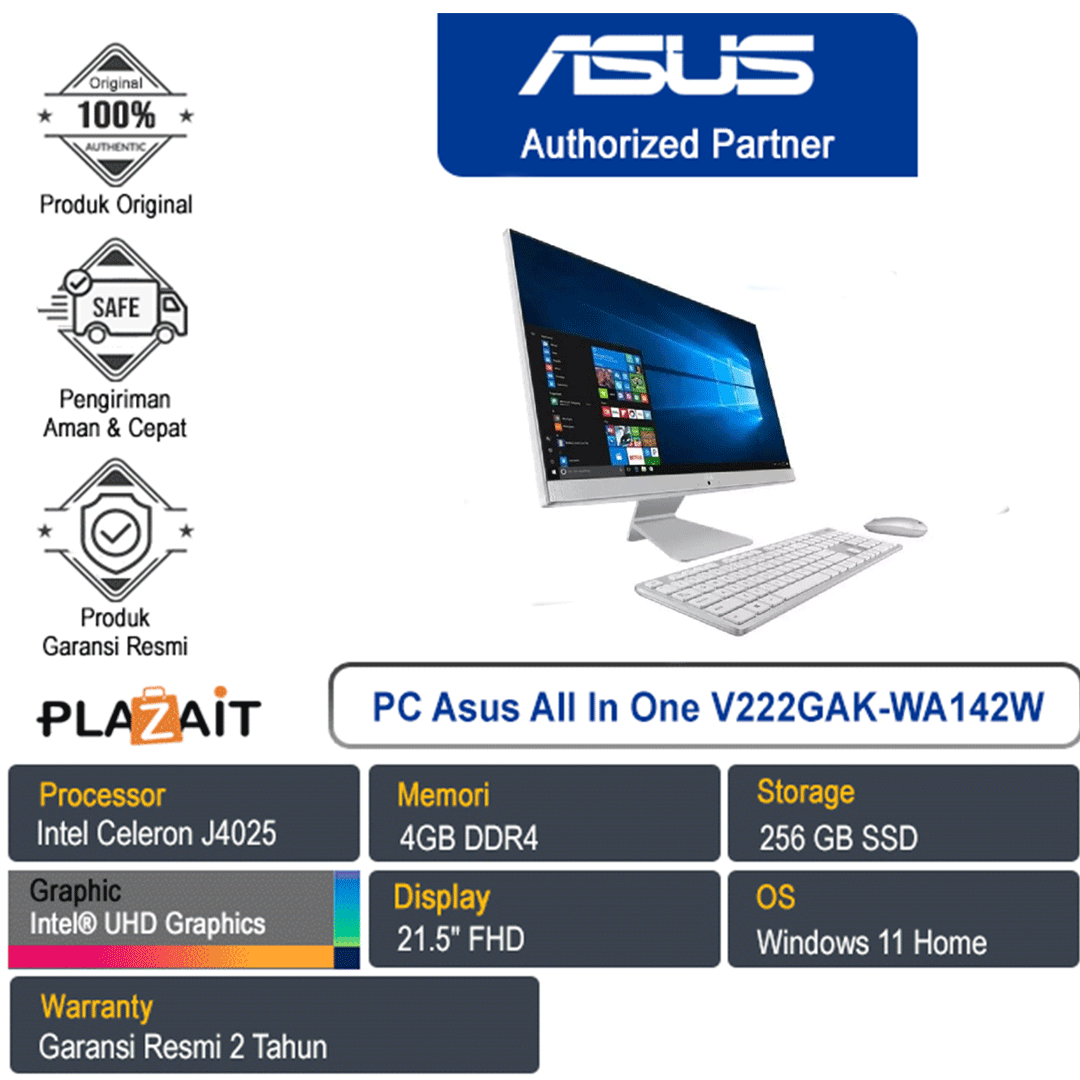 PC Asus All In One V222GAK-WA142W /Intel Celeron J4025/4GB/256GB SSD/UMA/NO ODD/21.5" FHD/Win11 Home/White/2Y
