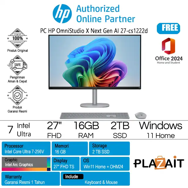 PC HP OmniStudio X Next Gen AI 27-cs1222d - C16DLPA /Intel Core Ultra 7-256V/16GB/2TB SSD/Intel Arc Graphics/27" FHD Touch/Win 11 Home+OH24+M365/Silver/1Y