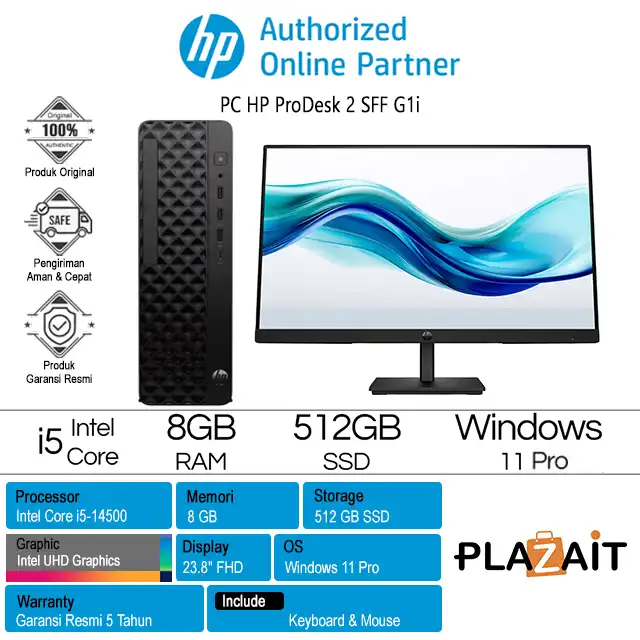 PC HP ProDesk 2 SFF G1i /Intel Core i5-14500/8GB/512GB SSD/Intel UHD Graphics/23.8" FHD/Win 11 Pro/Black/5Y