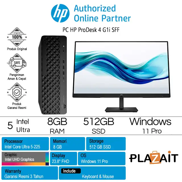 PC HP ProDesk 4 G1i SFF /Intel Core Ultra 5-225/8GB/512GB SSD/Intel UHD Graphics/23.8" FHD/Win 11 Pro/Black/3Y